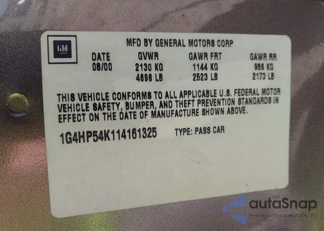 2001 Buick Lesabre Custom из США, поврежденный, VIN 1G4HP54K114161325